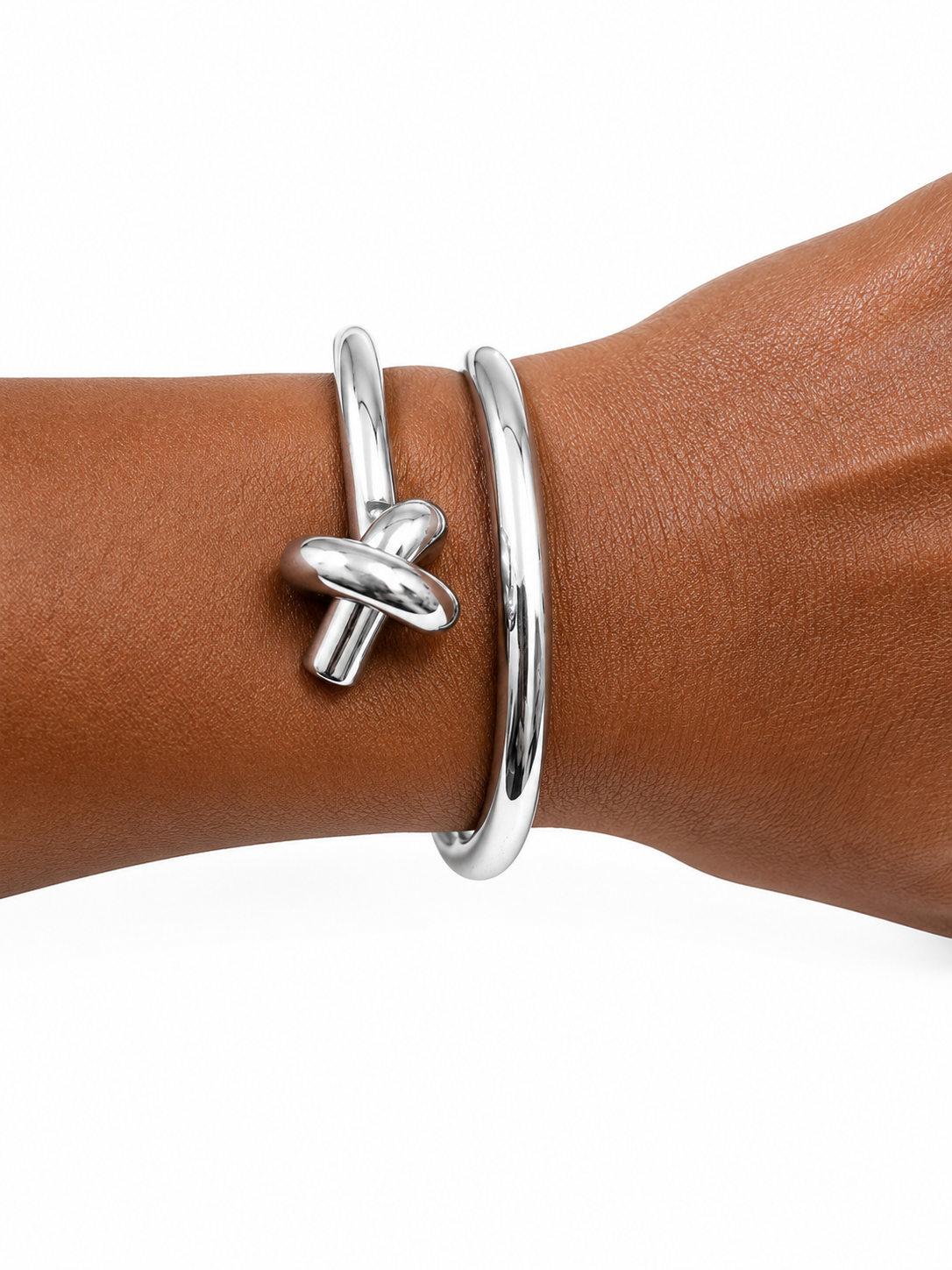 Silver Knot Hinged Cuff Bracelet with Mirror Polish Finish