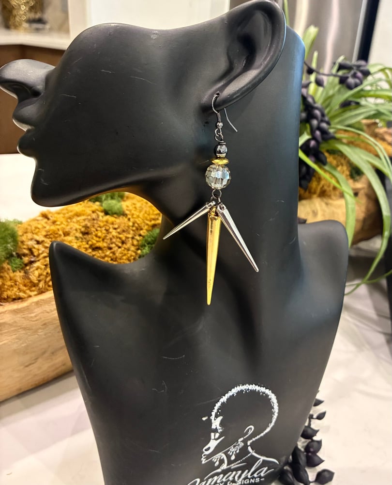 Handcrafted Gold Spike & Teal Crystal Statement Earrings