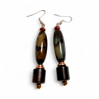Autumn Bloom Agate & Copper Barrel Bead Drop Earrings