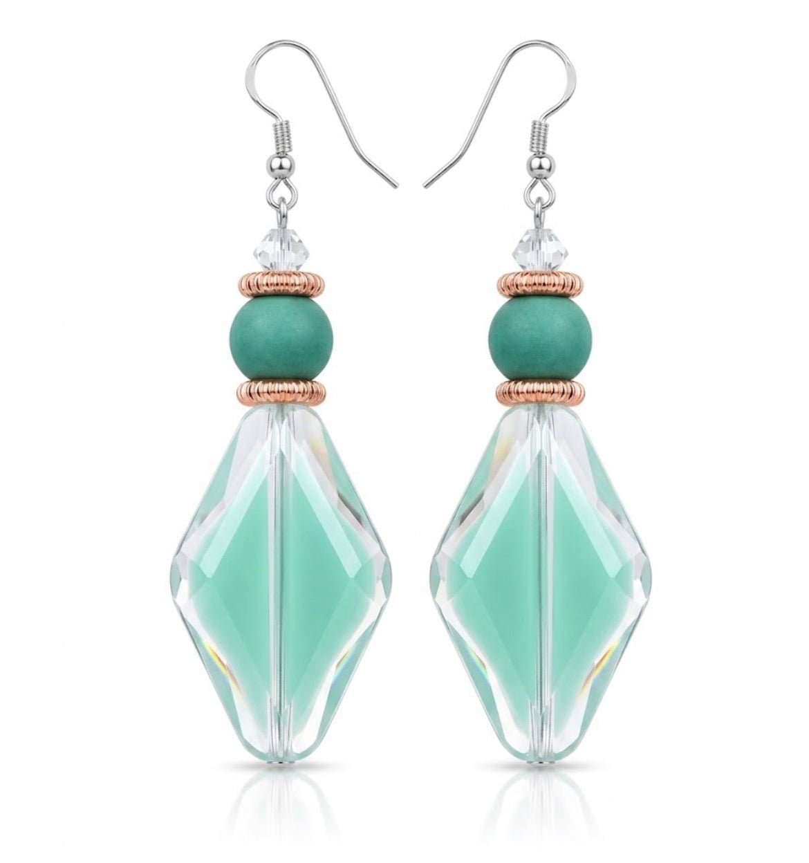 Seafoam Mint Glass Prism & Crystal Drop Earrings