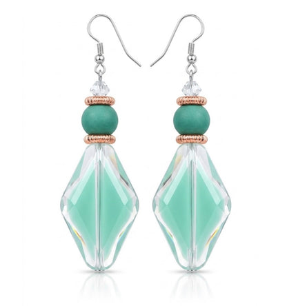 Seafoam Mint Glass Prism & Crystal Drop Earrings