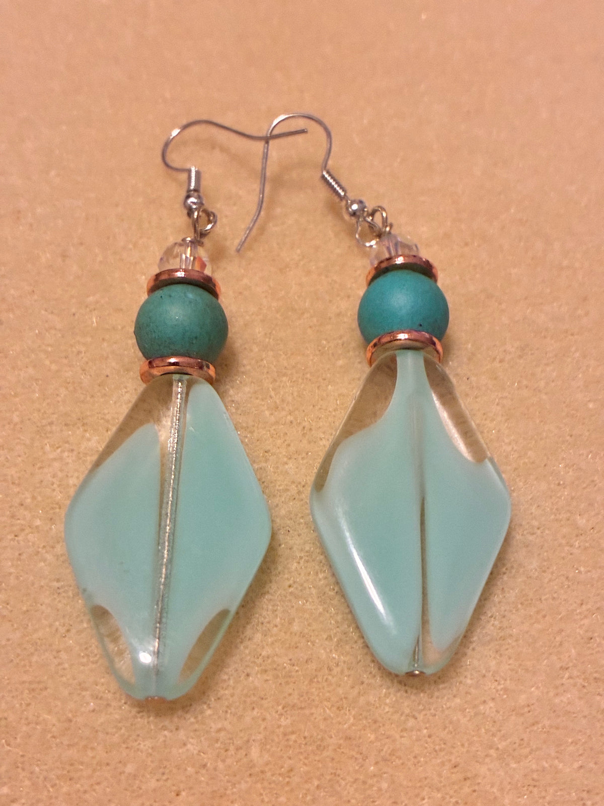 Seafoam Mint Glass Prism & Crystal Drop Earrings