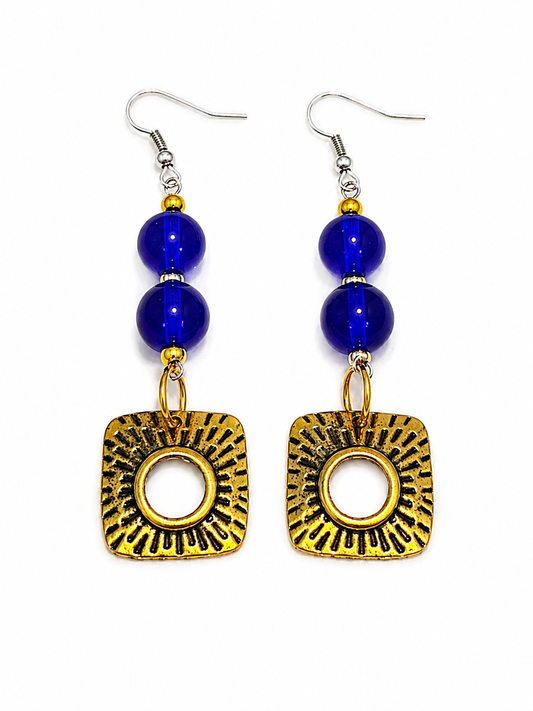 Royal Azure Radiance Cobalt Blue & Gold Geometric Drop Earrings