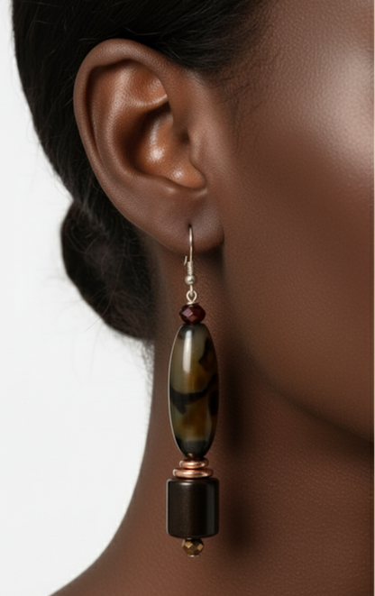 Autumn Bloom Agate & Copper Barrel Bead Drop Earrings