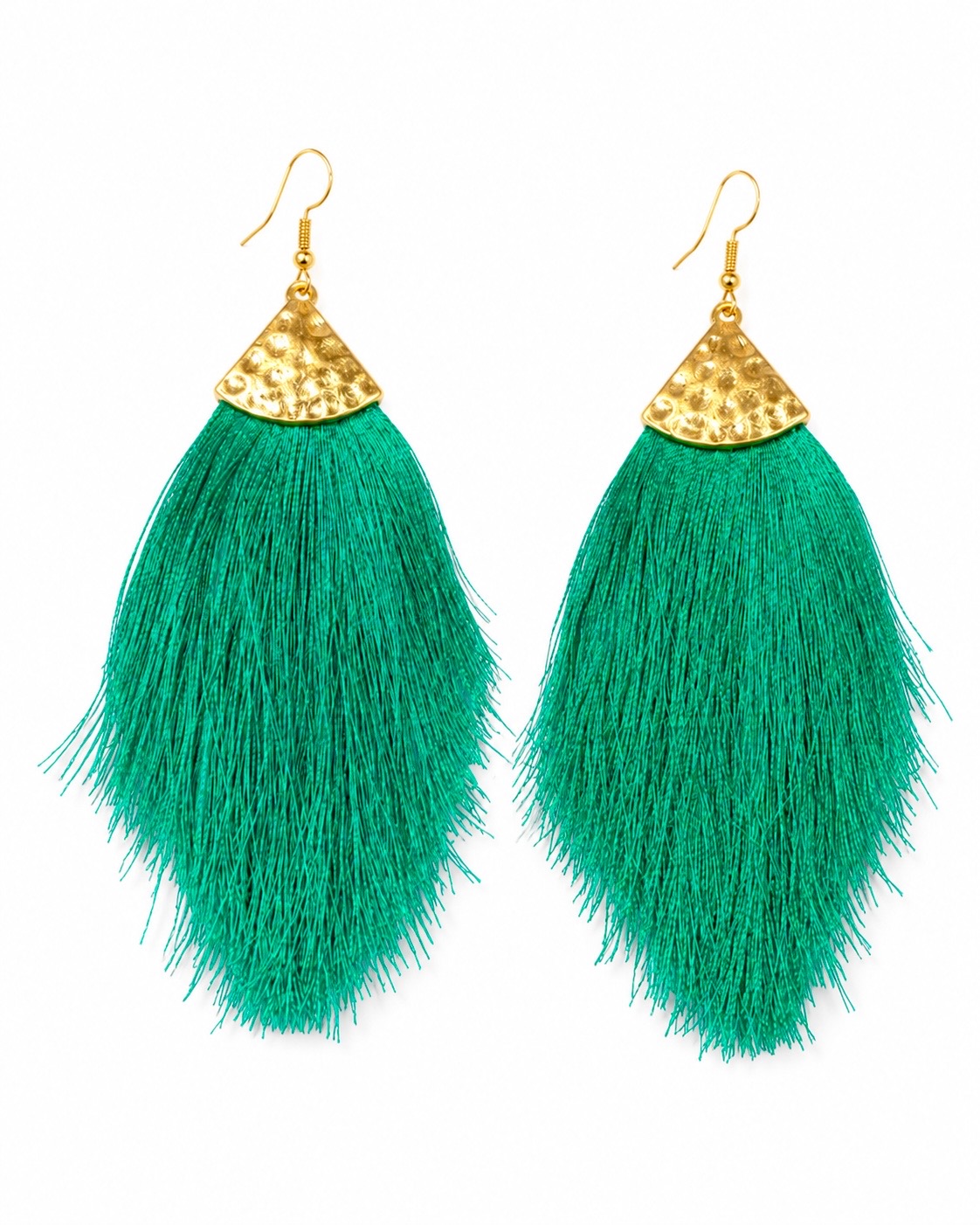 Palm Paradise Emerald Green Tassel Statement Earrings
