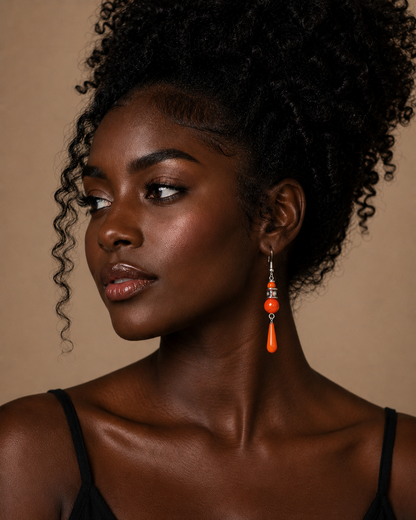 Sunset Glow Orange Crystal Drop Statement Earrings