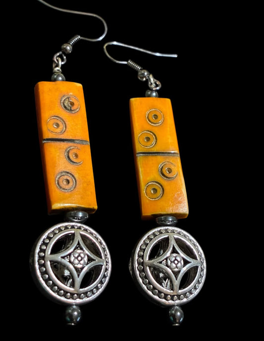 Artisan Patterned Bead & Mandala Drop Earrings