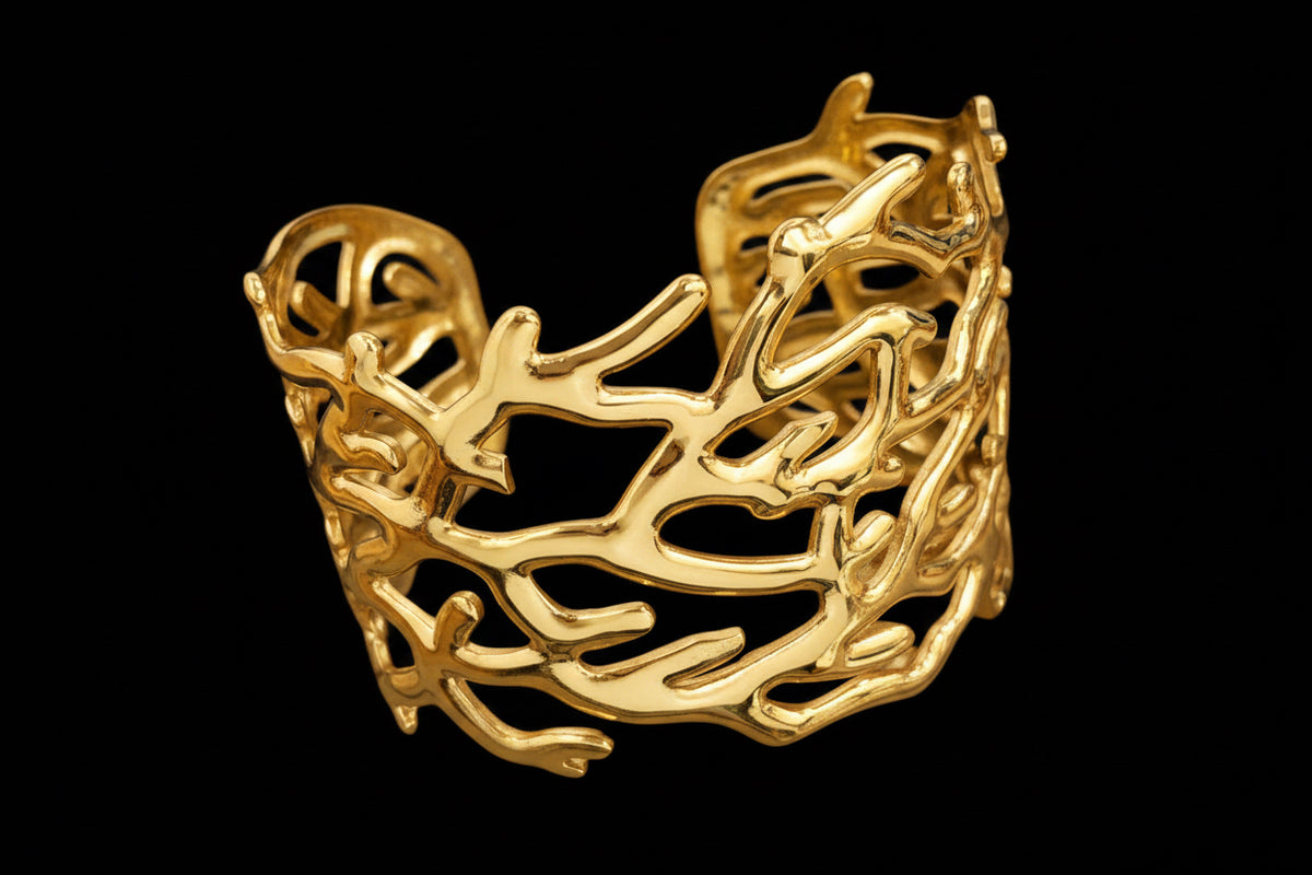 Gold Coral Reef Textured Bangle Bracelet