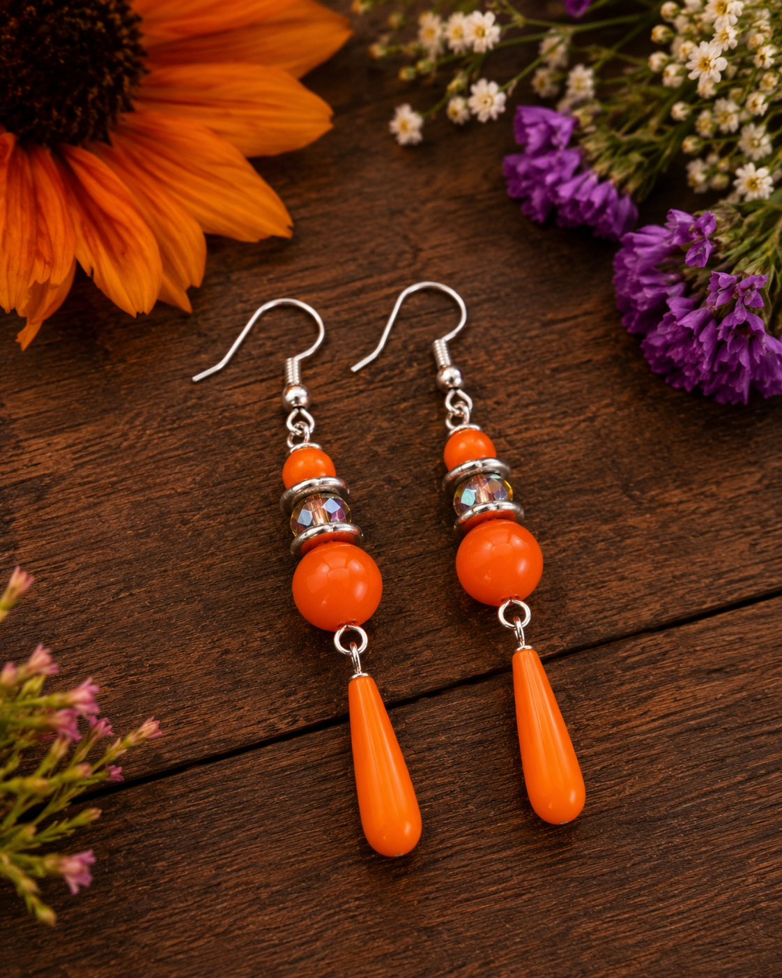 Sunset Glow Orange Crystal Drop Statement Earrings