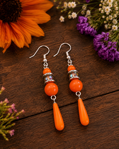 Sunset Glow Orange Crystal Drop Statement Earrings