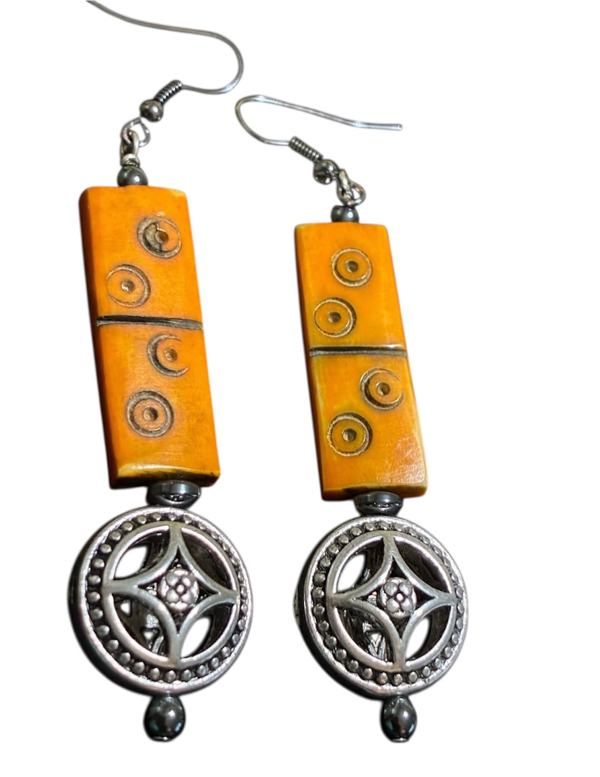 Artisan Patterned Bead & Mandala Drop Earrings