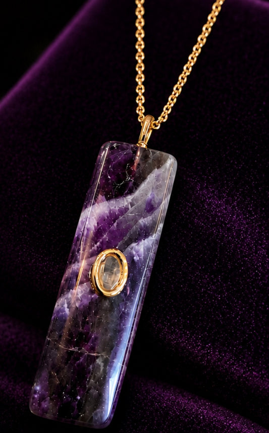 Amethyst Natural Stone Gold-Tone Rectangular Pendant