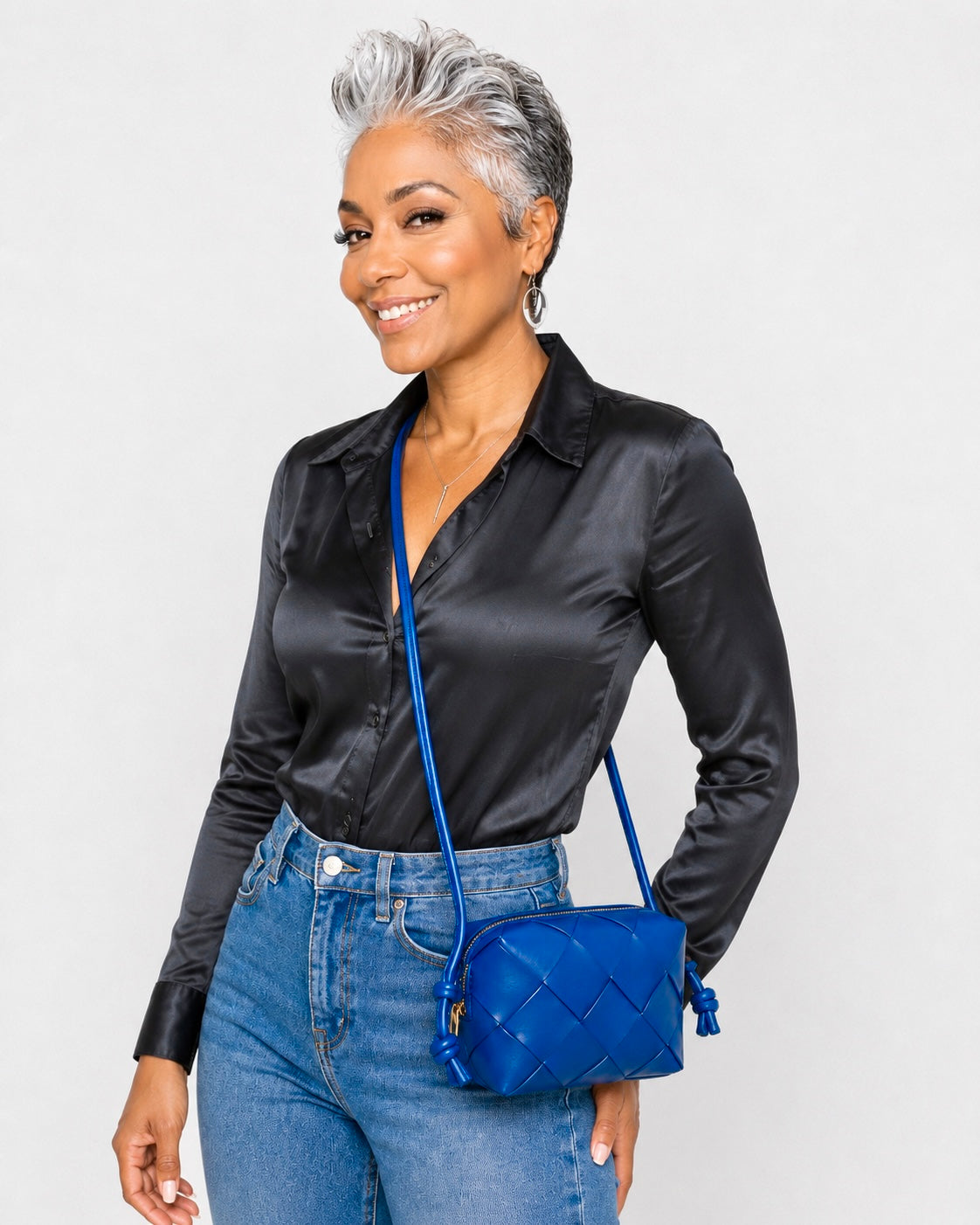 Cobalt Weave Bold Blue Woven Vegan Leather Crossbody Bag