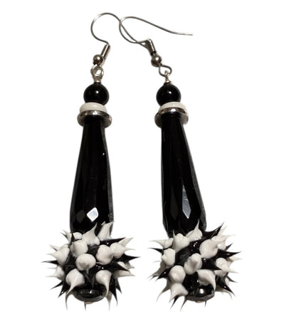 Black & White Spiky Lampwork Dangle Earrings