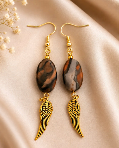 Earth Wisdom Natural Stone & Gold Wing Charm Artisan Earrings