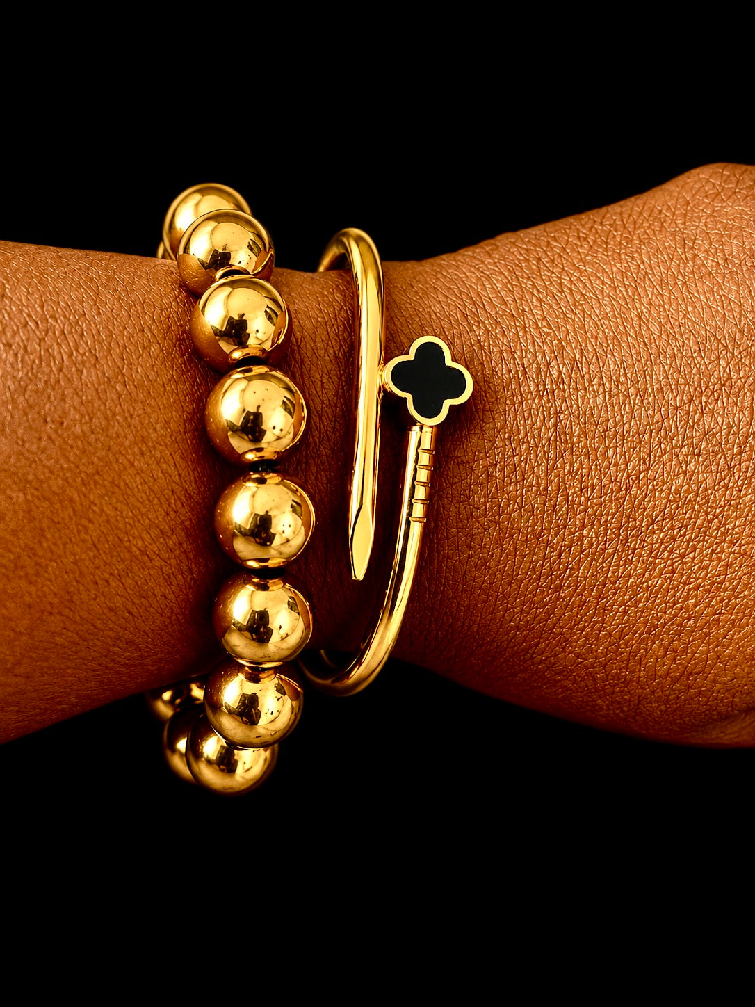 Lady Luck Luxe Gold & Black Clover Bracelet Set