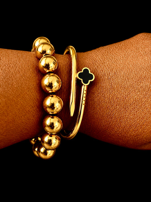 Lady Luck Luxe Gold & Black Clover Bracelet Set