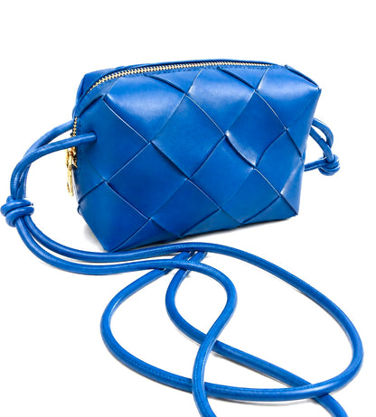 Cobalt Weave Bold Blue Woven Vegan Leather Crossbody Bag