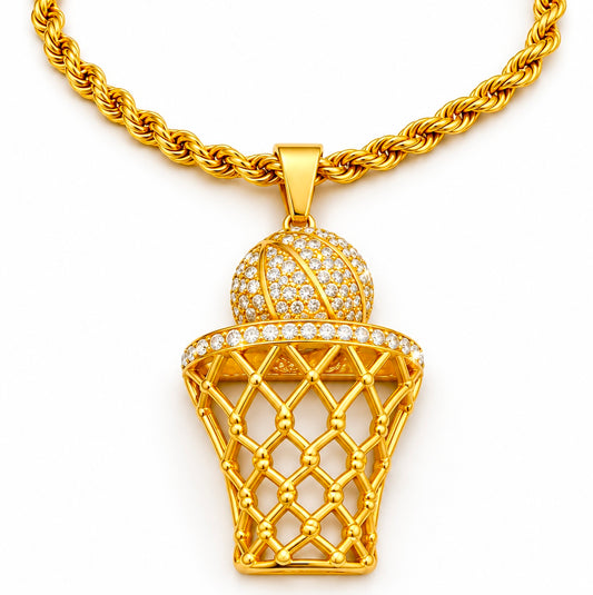 Slam Dunk Luxe Basketball & Hoop Necklace