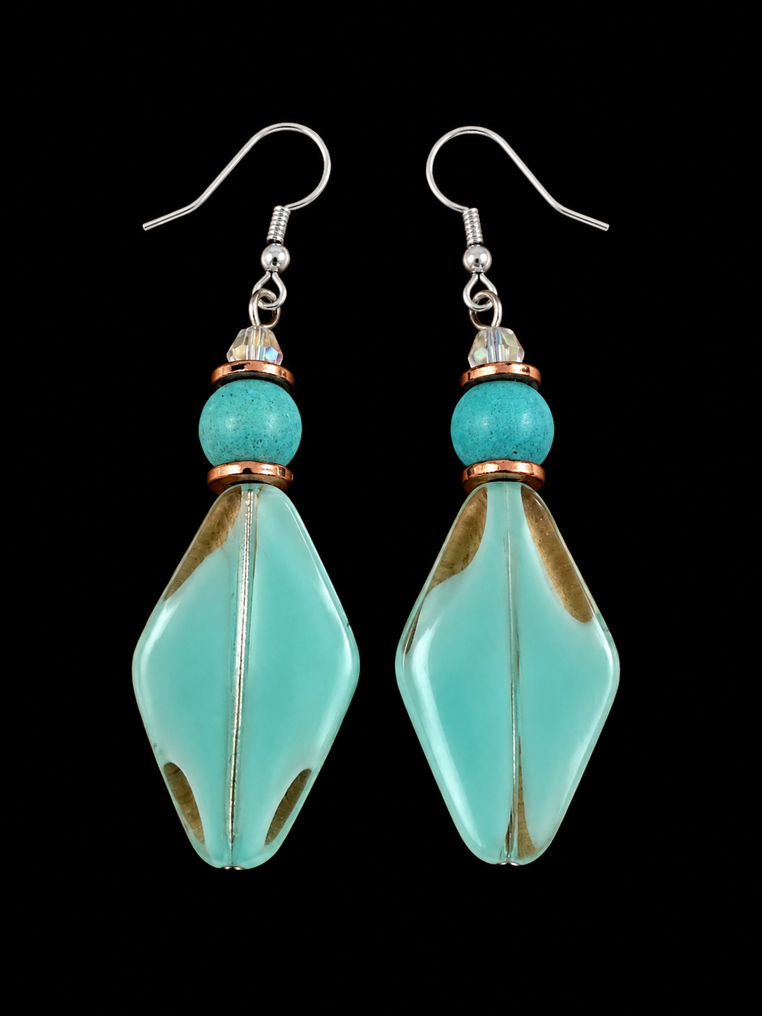 Seafoam Mint Glass Prism & Crystal Drop Earrings