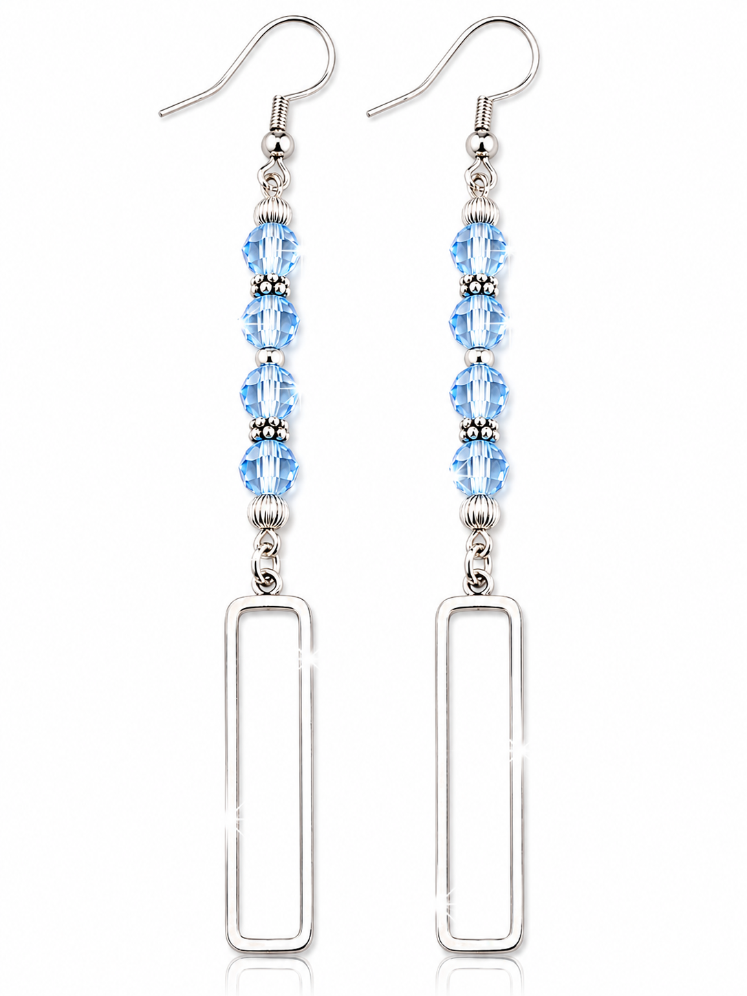 Azure Blue Crystal & Silver Geometric Statement Earrings