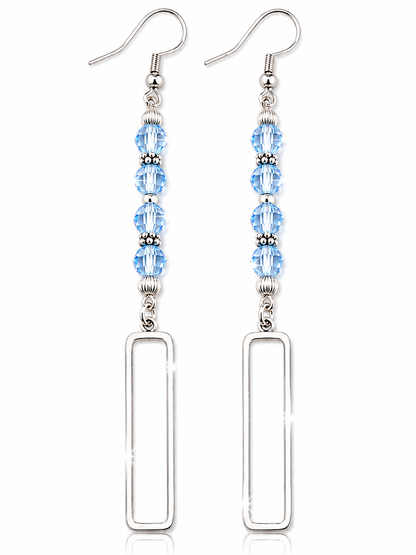 Azure Blue Crystal & Silver Geometric Statement Earrings