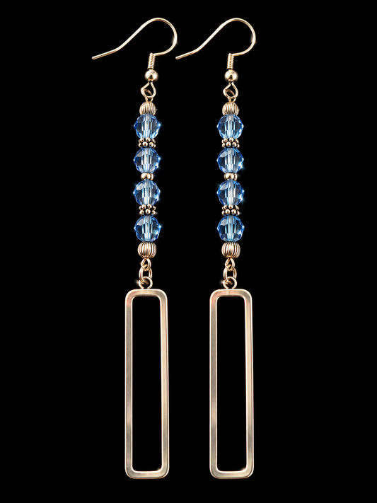 Azure Blue Crystal & Silver Geometric Statement Earrings