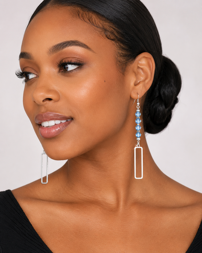 Azure Blue Crystal & Silver Geometric Statement Earrings