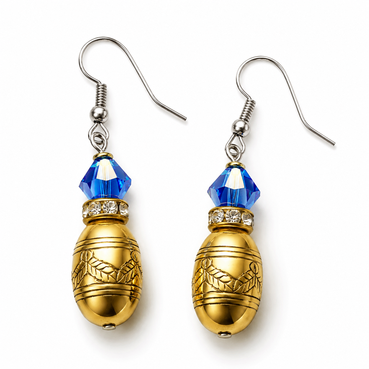 Midnight Sapphire Gold & Blue Crystal Drop Earrings