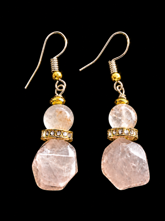 Rose Quartz Gold Accent Handcrafted Earrings