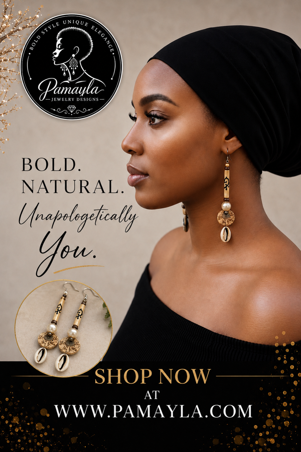 Ancestral Grace Carved Wood & Cowrie Shell Statement Earrings