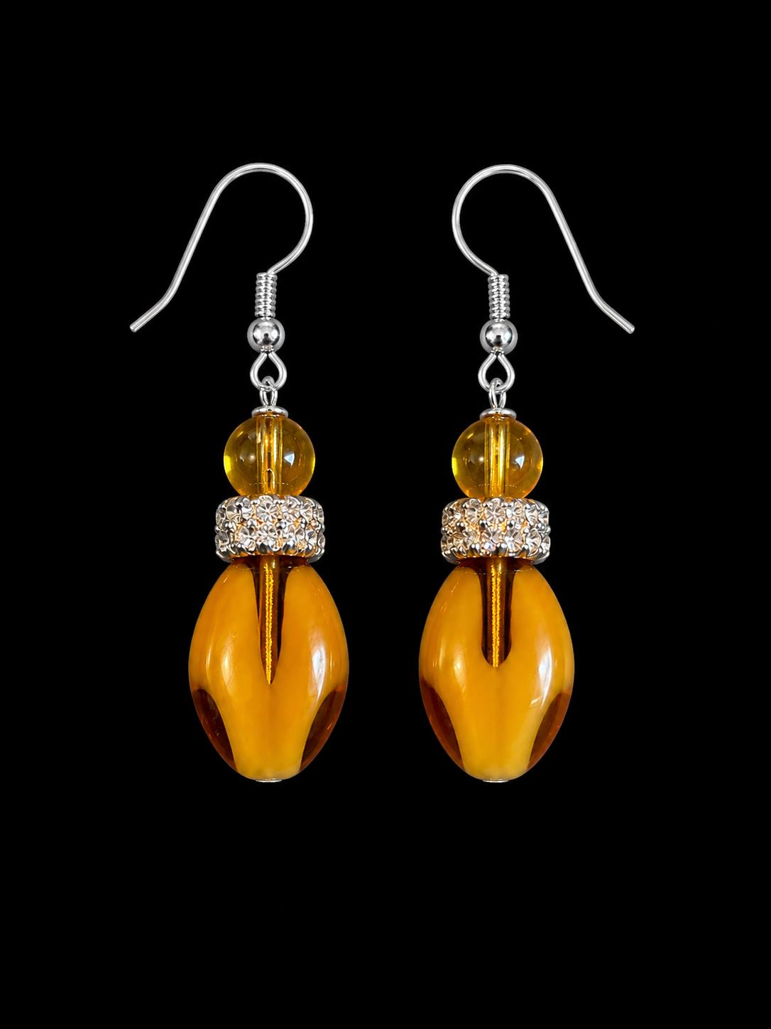 Amber Elegance Gold Crystal Artisan Dangle Earrings