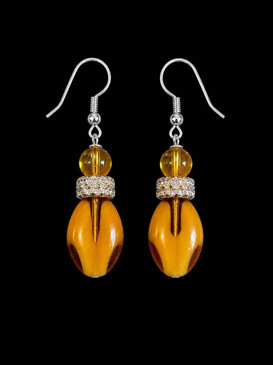 Amber Elegance Gold Crystal Artisan Dangle Earrings