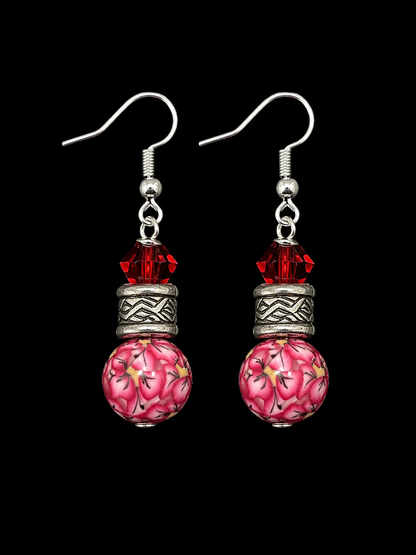 Ruby Passion Red Crystal & Artisan Bead Antique Silver Earrings