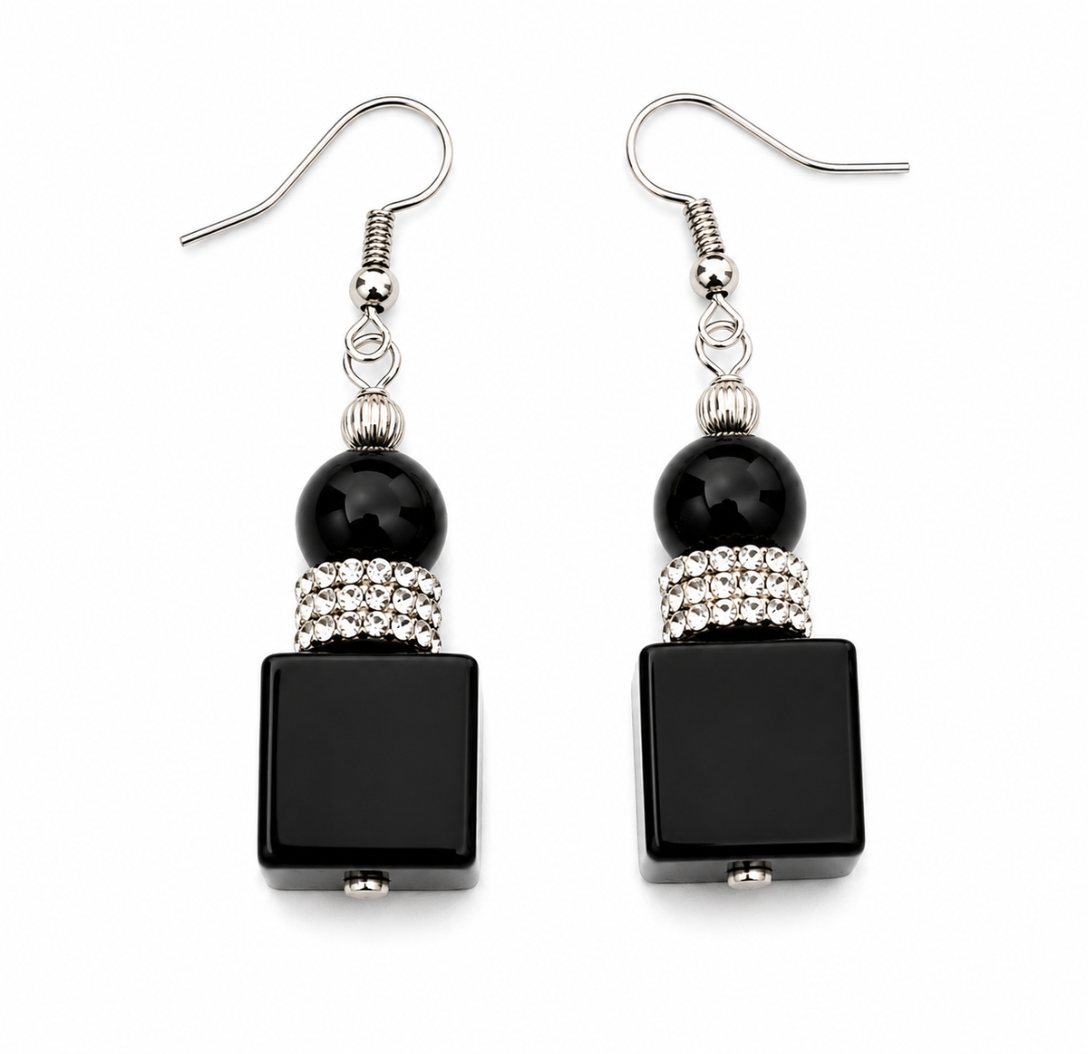 Midnight Luxe Black Onyx Cubed Drop Statement Earrings