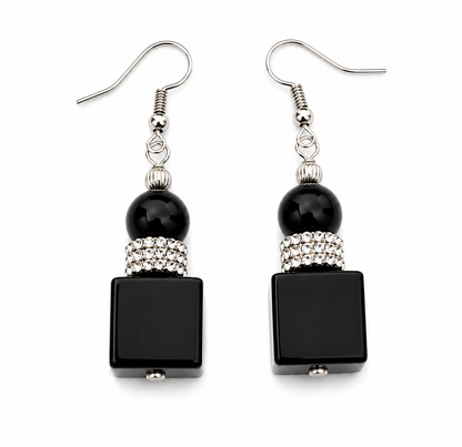Midnight Luxe Black Onyx Cubed Drop Statement Earrings