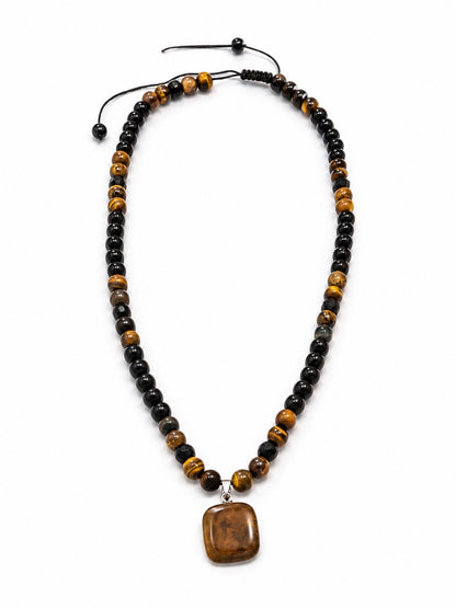 Tiger's Resolve Genuine Tiger's Eye & Black Gemstone Adjustable Necklace