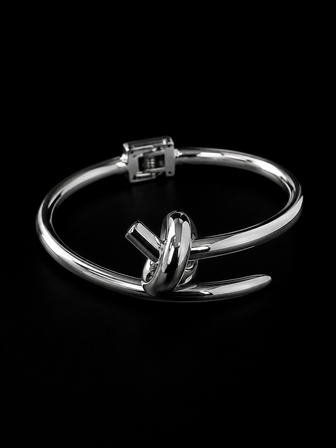Silver Knot Hinged Cuff Bracelet with Mirror Polish Finish