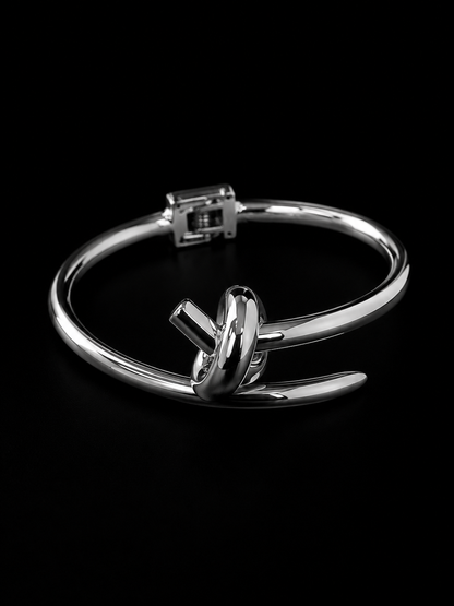 Silver Knot Hinged Cuff Bracelet with Mirror Polish Finish