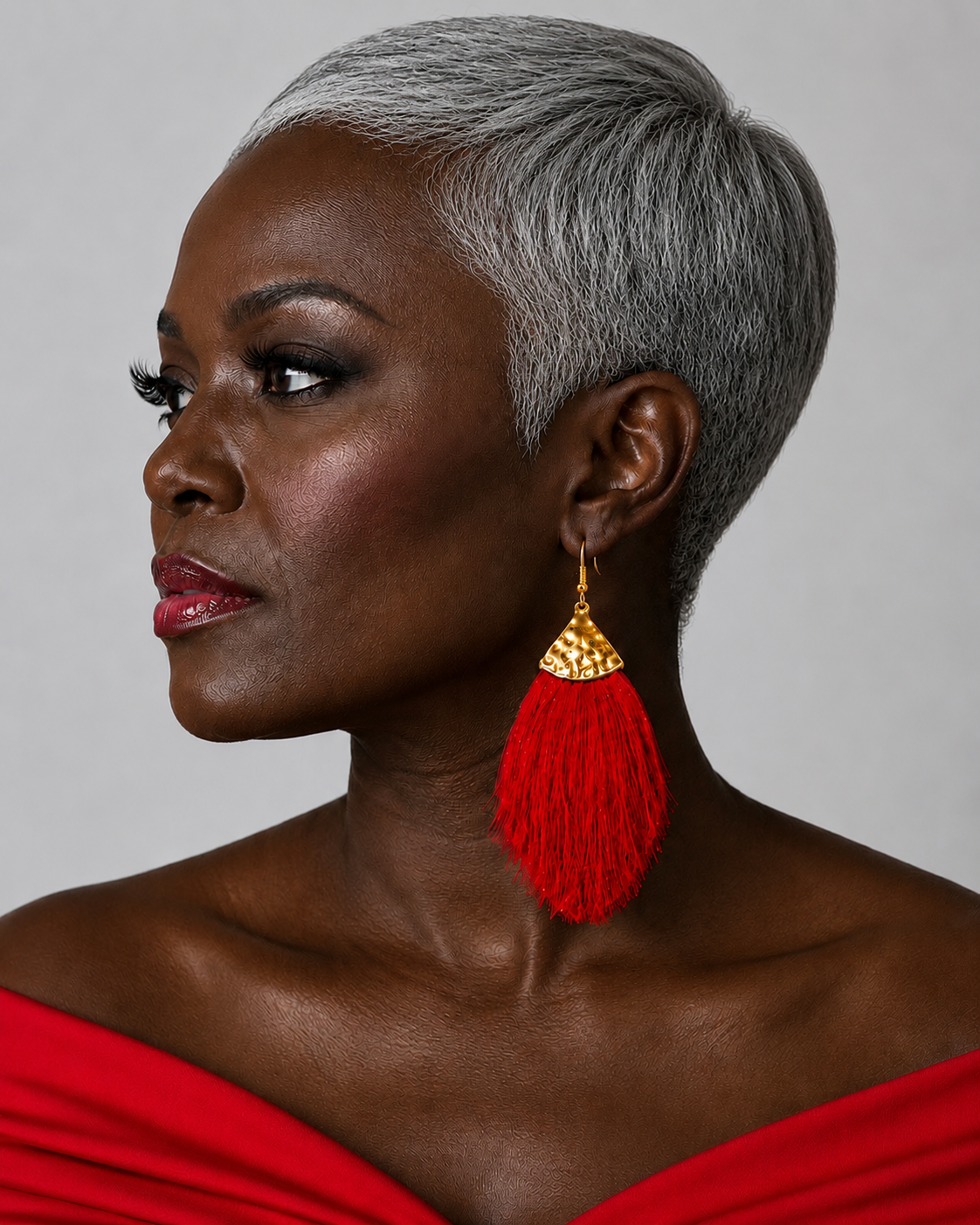 Ruby Cascade Hammered Gold & Ruby Red Tassel Statement Earrings