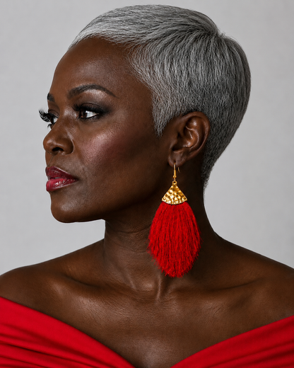 Ruby Cascade Hammered Gold & Ruby Red Tassel Statement Earrings