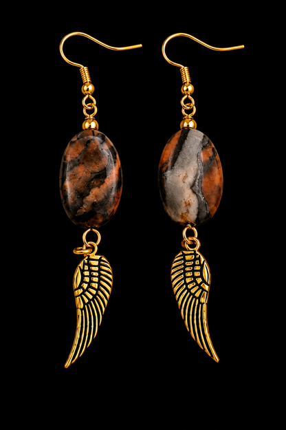 Earth Wisdom Natural Stone & Gold Wing Charm Artisan Earrings