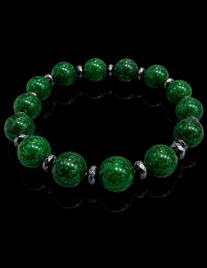 Emerald Radiance Deep Green Jade & Hematite Artisan Stretch Bracelet
