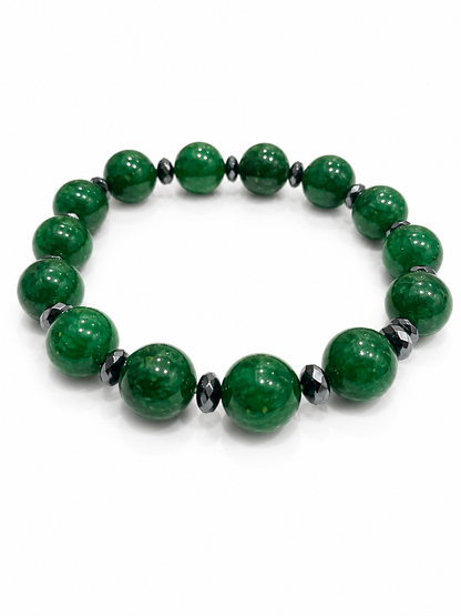 Emerald Radiance Deep Green Jade & Hematite Artisan Stretch Bracelet