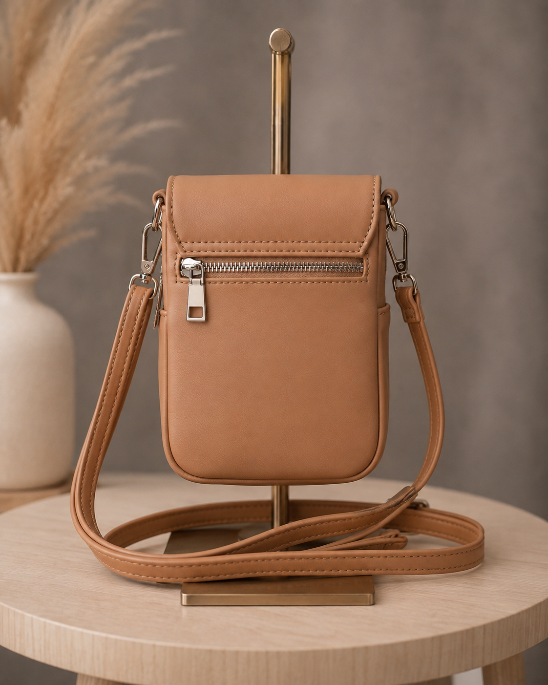 Lumiere Salmon Vegan Leather Compact Crossbody Bag