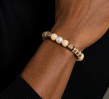 Desert Pearl Harmony Ox Bone, Baroque Pearl & African Glass Artisan Bracelet