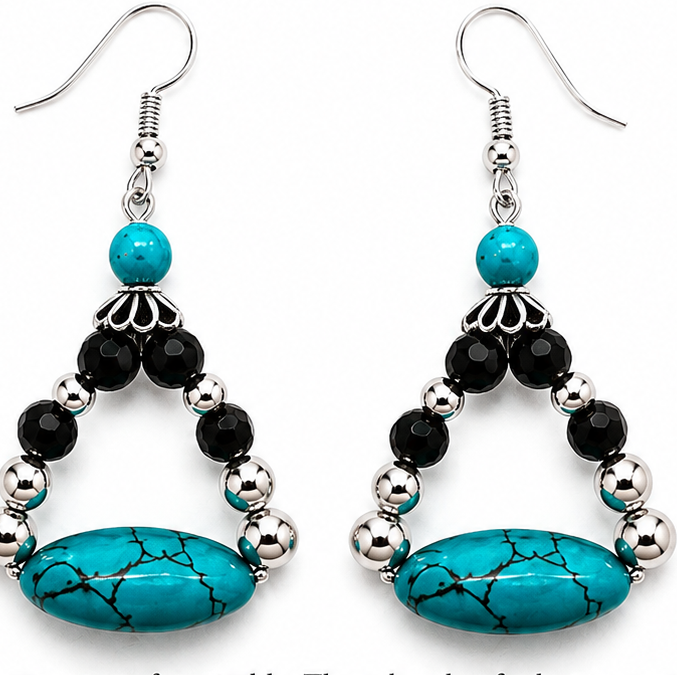 Turquoise Essence Howlite & Black Teardrop Statement Artisan Earrings