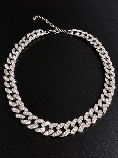 Silver Reign zirconia Cuban Link Necklace