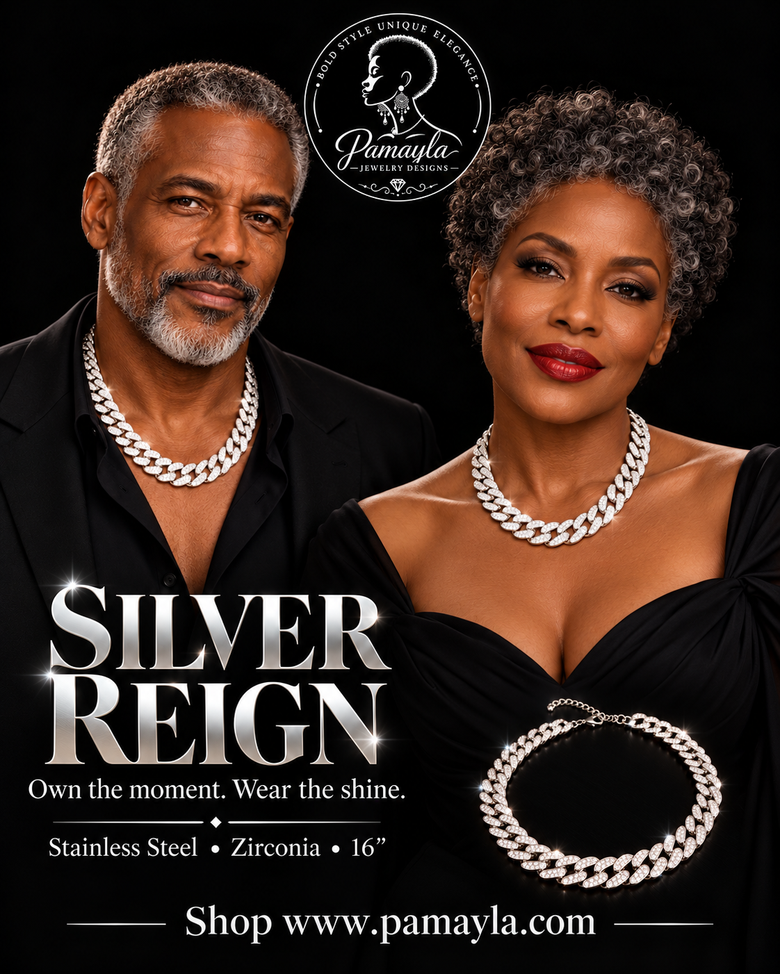 Silver Reign zirconia Cuban Link Necklace