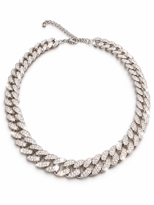 Silver Reign zirconia Cuban Link Necklace